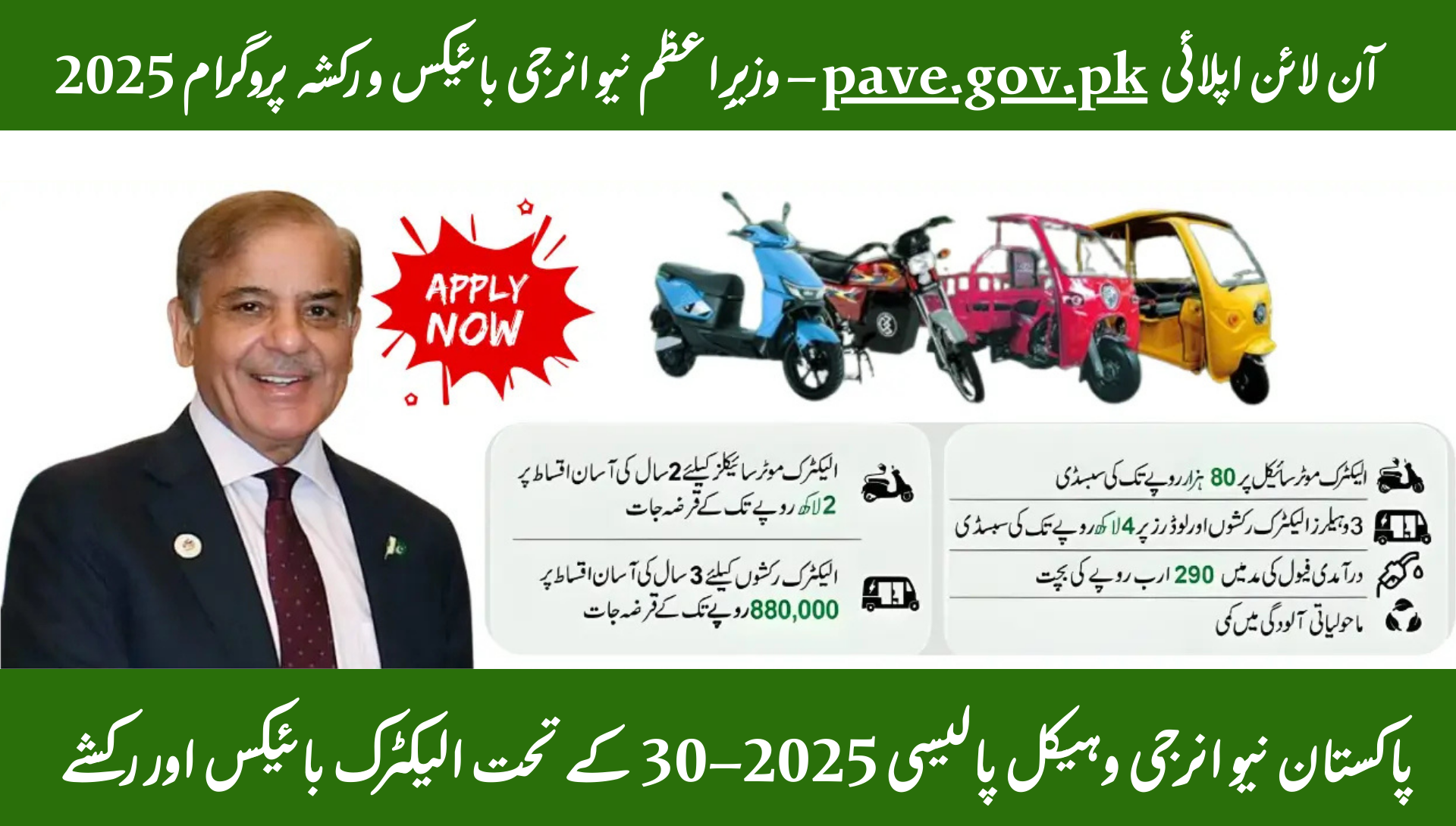 PM Electric Bikes & Rickshaws Program – New Energy Vehicle Policy 2025–30 Pave.gov.pk